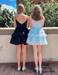 Pretty Homecoming Dress A Line DeepV neck Tiered Short Party Cocktail Dress