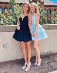 Pretty Homecoming Dress A Line DeepV neck Tiered Short Party Cocktail Dress