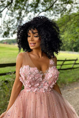 Pretty Homecoming Dress A Line Delicate Beading Tulle with Flowers Short Party Cocktail Dress