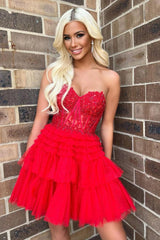 Pretty Homecoming Dress A Line Heart shaped Lace Short Party Cocktail Dress