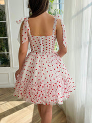 Pretty Homecoming Dress A Line Heart shaped Neck Tulle Short Party Cocktail Dress