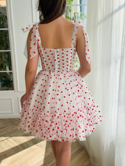 Pretty Homecoming Dress A Line Heart shaped Neck Tulle Short Party Cocktail Dress
