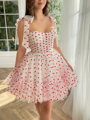 Pretty Homecoming Dress A Line Heart shaped Neck Tulle Short Party Cocktail Dress