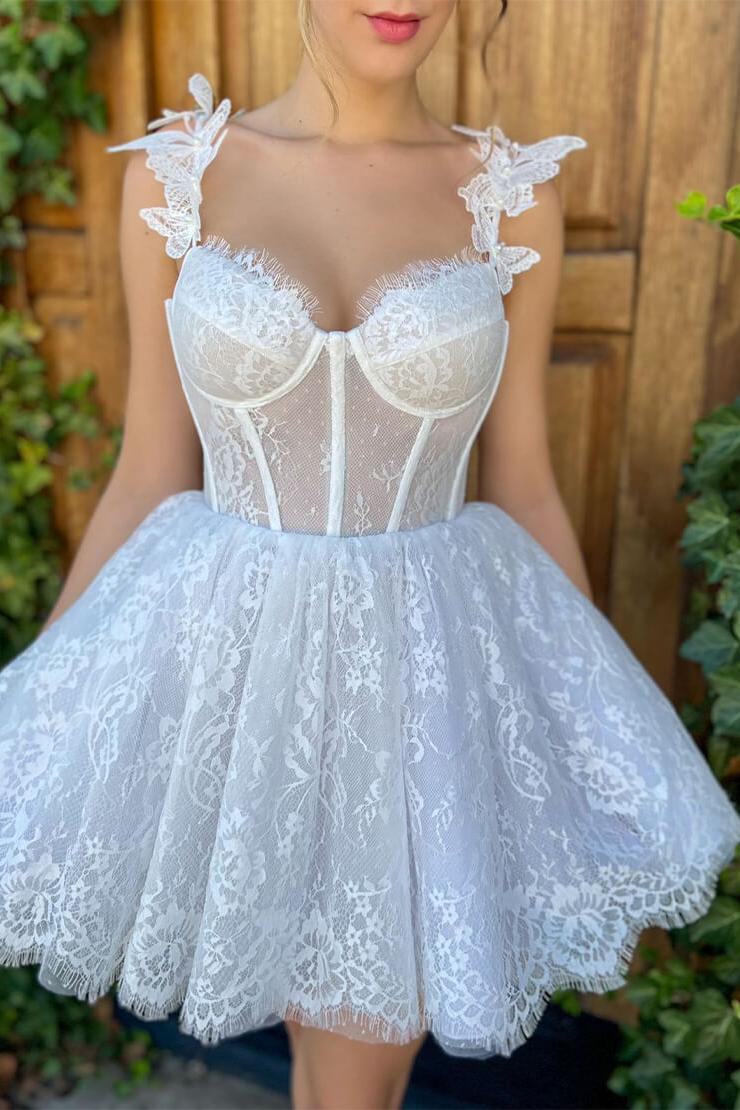Pretty Homecoming Dress A Line Heart shaped White Corset Short Party Cocktail Dress