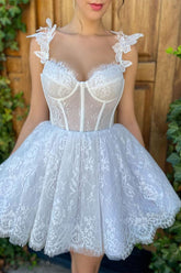Pretty Homecoming Dress A Line Heart shaped White Corset Short Party Cocktail Dress