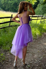Pretty Homecoming Dress A Line Illusion Neck Tulle Short Party Cocktail Dress
