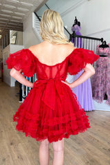 Pretty Homecoming Dress A Line Off the Shoulder Tulle Short Party Cocktail Dress