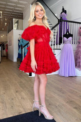 Pretty Homecoming Dress A Line Off the Shoulder Tulle Short Party Cocktail Dress