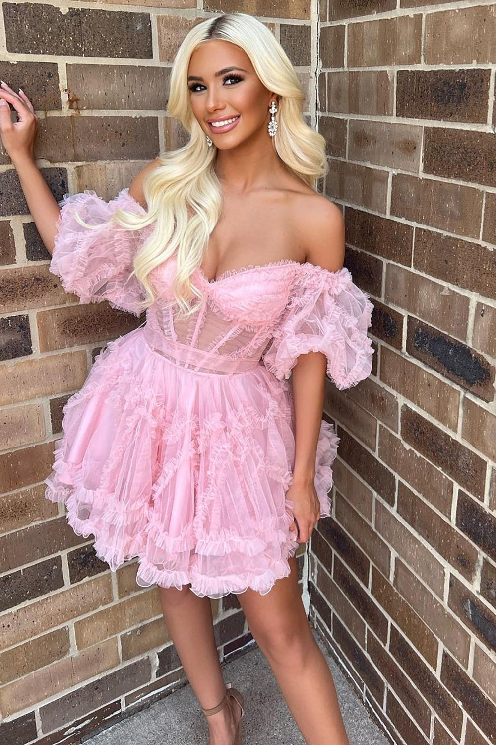 Pretty Homecoming Dress A Line Off the Shoulder Tulle Short Party Cocktail Dress
