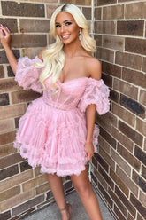 Pretty Homecoming Dress A Line Off the Shoulder Tulle Short Party Cocktail Dress