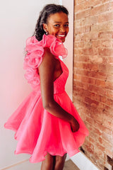 Pretty Homecoming Dress A Line Organza V neck Short Party Cocktail Dress