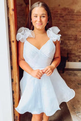 Pretty Homecoming Dress A Line Organza V neck Short Party Cocktail Dress