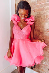 Pretty Homecoming Dress A Line Organza V neck Short Party Cocktail Dress