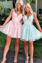 Pretty Homecoming Dress A Line Shoulder straps Lace Short Party Cocktail Dress