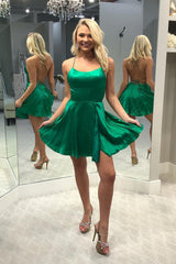 Pretty Homecoming Dress A Line Shoulder straps Satin Short Party Cocktail Dress
