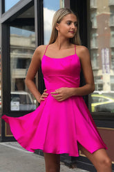Pretty Homecoming Dress A Line Shoulder straps Satin Short Party Cocktail Dress