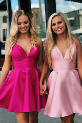 Pretty Homecoming Dress A Line Shoulder straps Satin Short Party Cocktail Dress