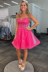 Pretty Homecoming Dress A Line Shoulder straps Sequin Tulle Short Party Cocktail Dress