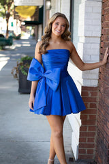 Pretty Homecoming Dress A Line Strapless Pleated Party with bowknotShort Party Cocktail Dress