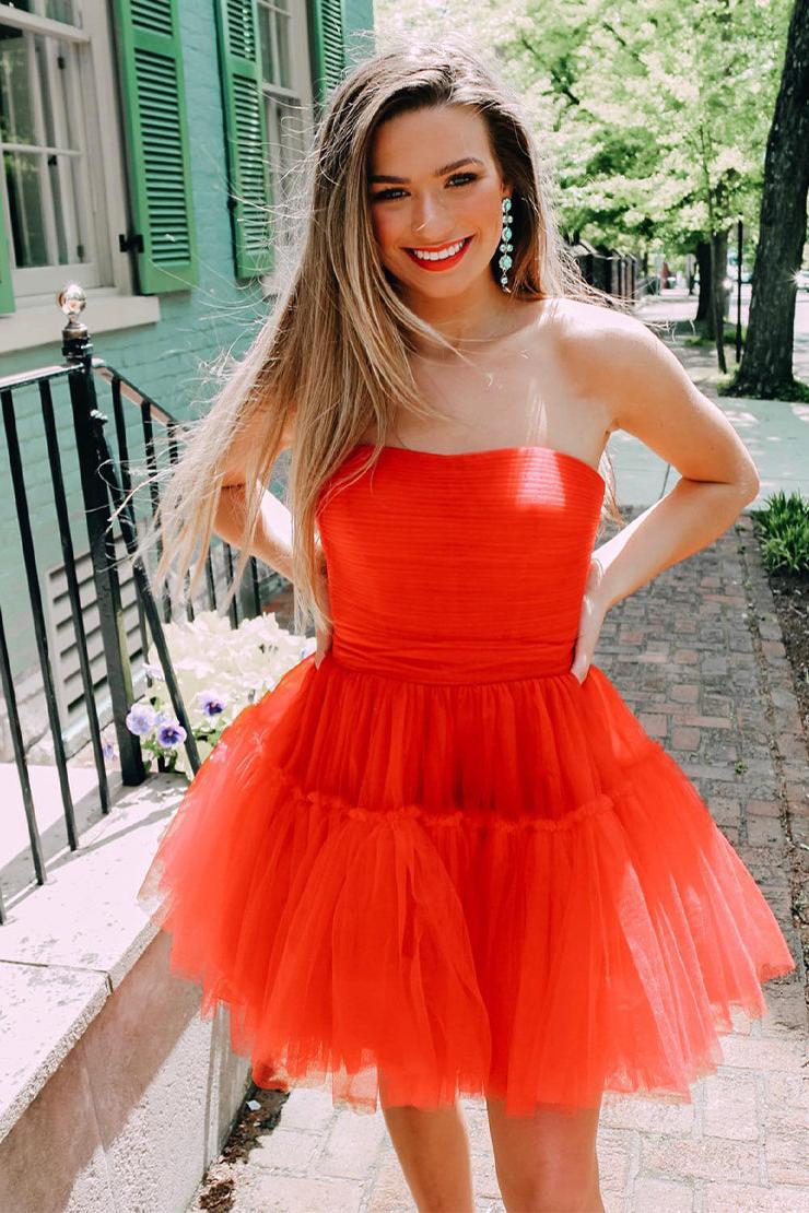 Pretty Homecoming Dress A Line Strapless Tulle Short Party Cocktail Dress