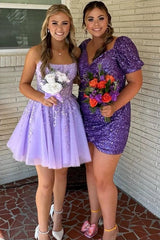 Pretty Homecoming Dress A Line Tulle Lace with Delicate AppliquesShort Party Cocktail Dress