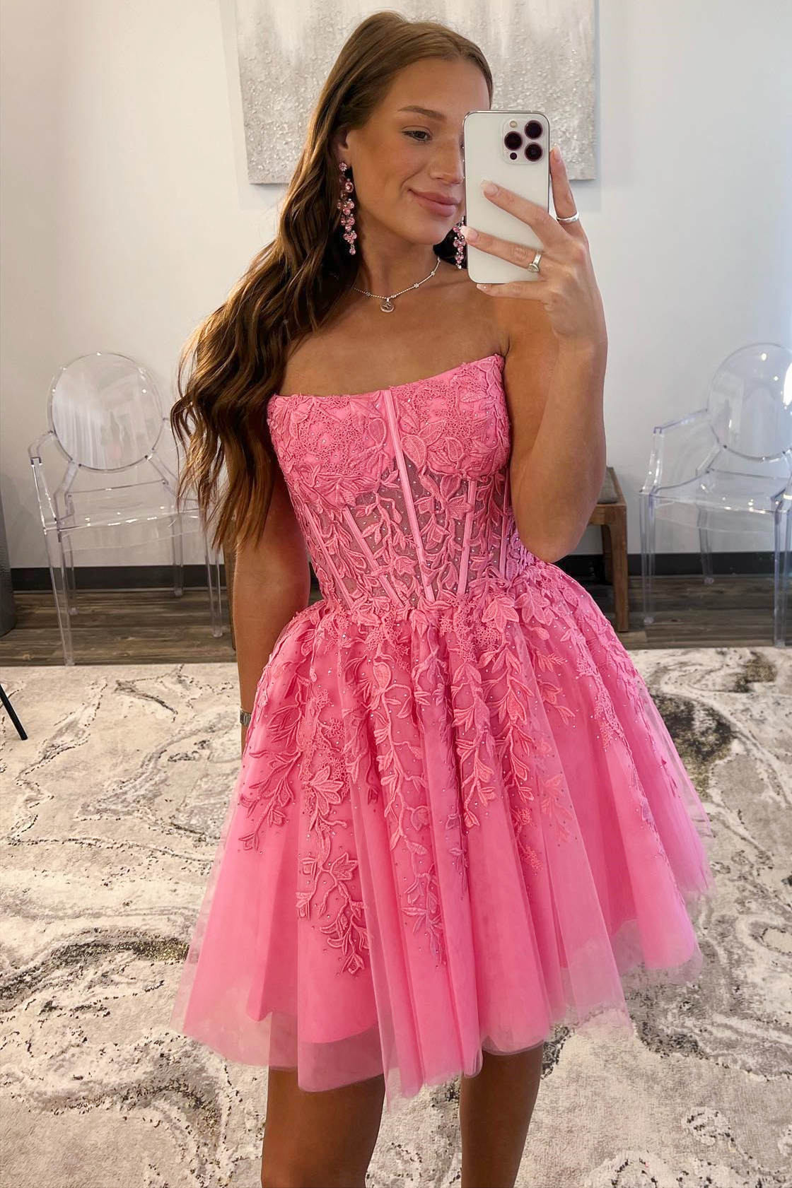 Pretty Homecoming Dress A Line Tulle Lace with Delicate AppliquesShort Party Cocktail Dress