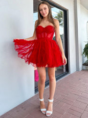 Pretty Homecoming Dress A Line Tulle Strapless Short Party Cocktail Dress