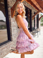 Pretty Homecoming Dress A Line V neck Tiered Pinted Short Party Cocktail Dress