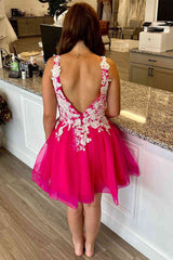 Pretty Homecoming Dress A Line V neck Tulle with Delicate Appliques Short Party Cocktail Dress