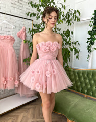 Pretty Homecoming Dress A Line with Handmade Flowers Short Party Cocktail Dress