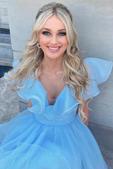 Pretty Homecoming Dress A LineV neck Organza ruffle edge Short Party Cocktail Dress