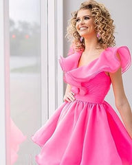 Pretty Homecoming Dress A LineV neck Organza ruffle edge Short Party Cocktail Dress