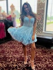Pretty Homecoming Dress A LineV neck Tulle Short Party Cocktail Dress