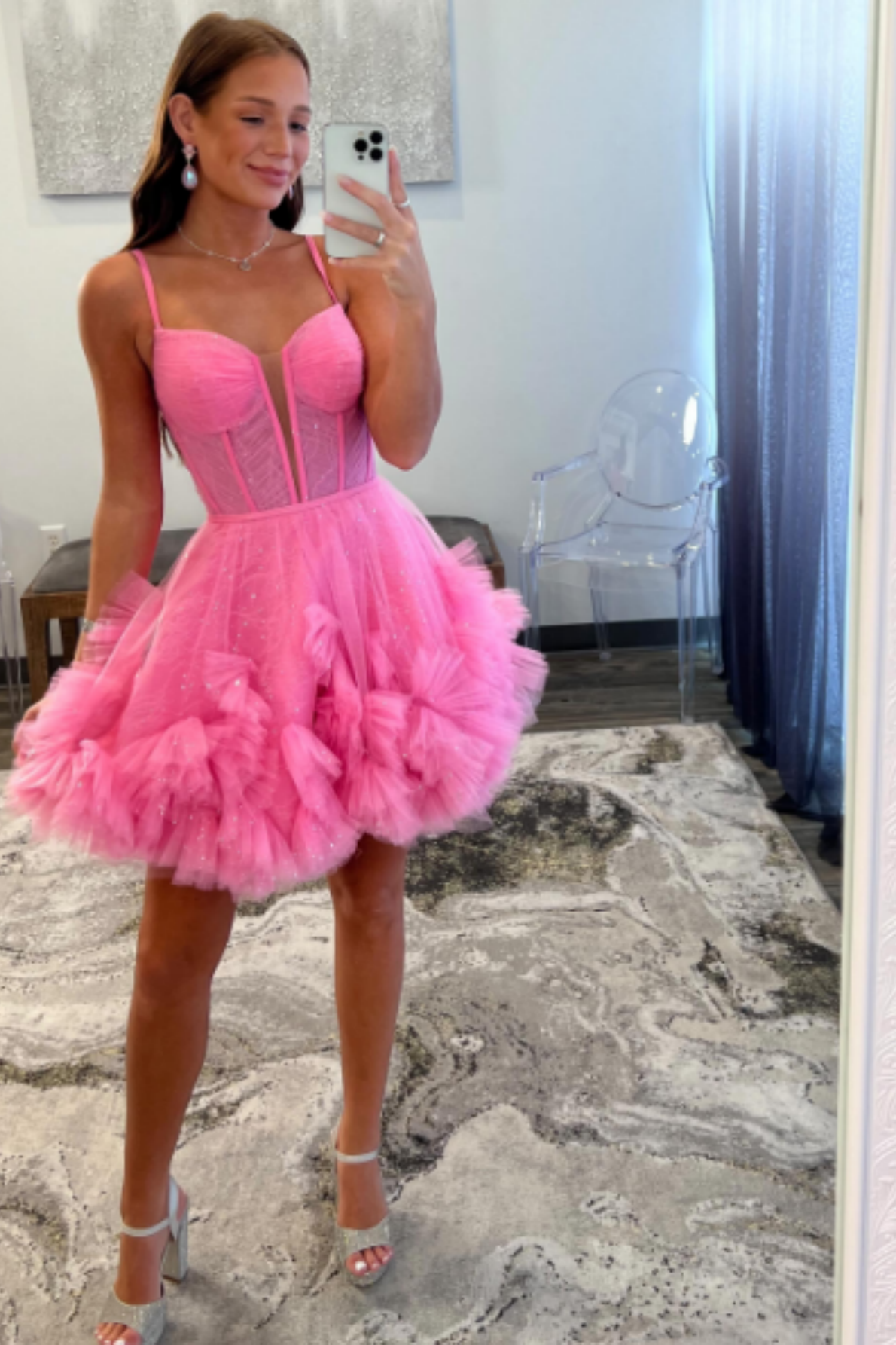 Pretty Homecoming Dress A LineV neck Tulle Short Party Cocktail Dress
