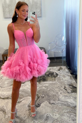 Pretty Homecoming Dress A LineV neck Tulle Short Party Cocktail Dress