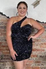 Pretty Homecoming Dress Bodycon Asymmetrical one shoulder Style Sequin Short Party Cocktail Dress
