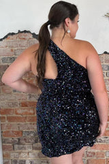 Pretty Homecoming Dress Bodycon Asymmetrical one shoulder Style Sequin Short Party Cocktail Dress
