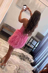Pretty Homecoming Dress Bodycon Heart shaped Lace Chic Feather Style Cropped Short Party Cocktail Dress