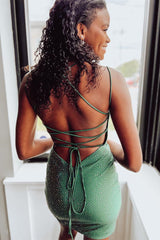 Pretty Homecoming Dress Bodycon Lace Up Deep V neck Delicate Beading Satin Short Party Cocktail Dress