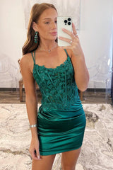 Pretty Homecoming Dress Bodycon Satin Double Straps Keyhole Back Short Party Cocktail Dress