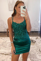 Pretty Homecoming Dress Bodycon Satin Double Straps Keyhole Back Short Party Cocktail Dress