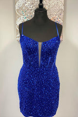Pretty Homecoming Dress Bodycon Shoulder straps Sequin Short Party Cocktail Dress