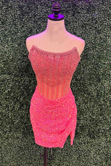 Pretty Homecoming Dress Bodycon Strapless Corset Short Party Cocktail Dress