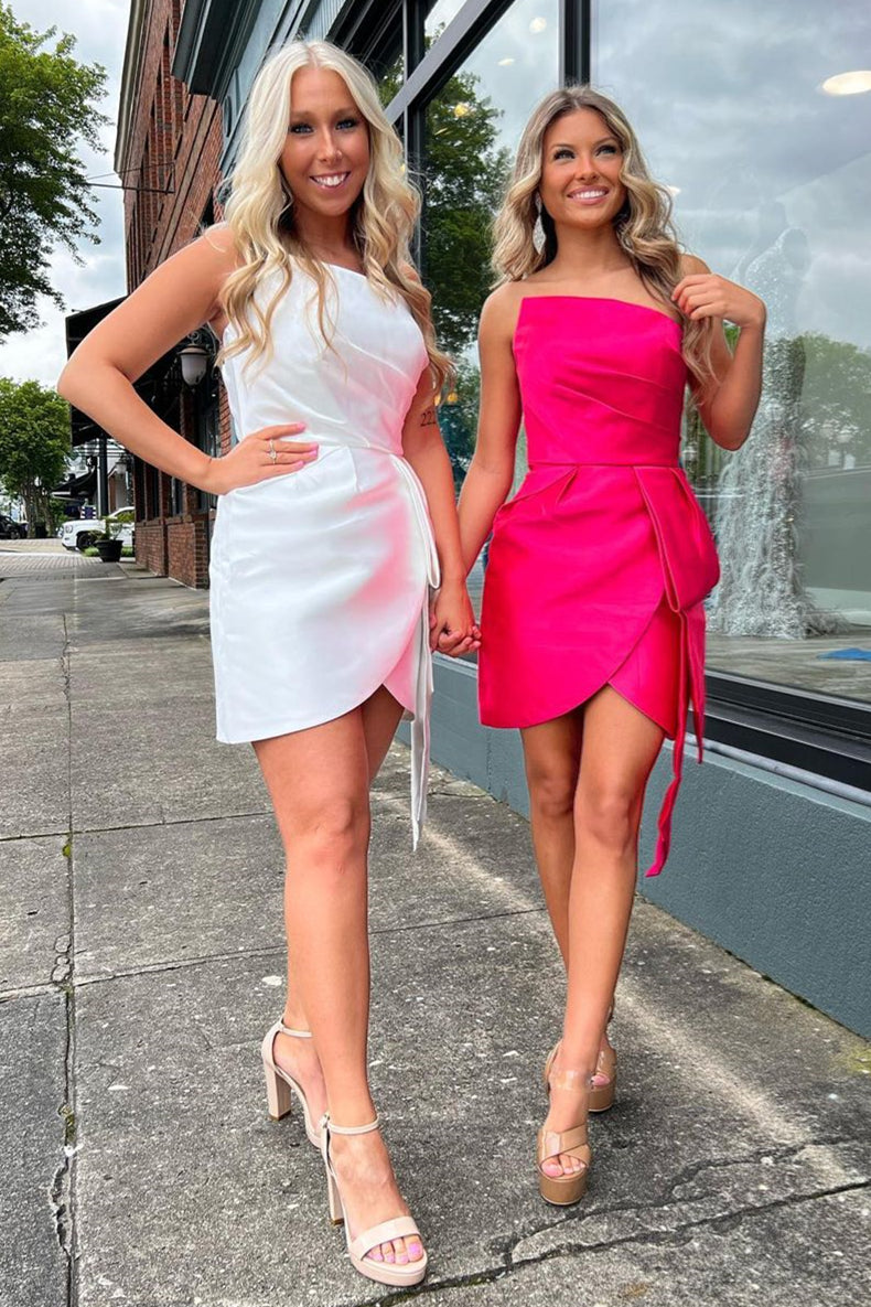 Pretty Homecoming Dress Bodycon Strapless Faux Wrap Satin Short Party Cocktail Dress