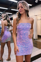 Pretty Homecoming Dress Bodycon Strapless Sequin Short Party Cocktail Dress