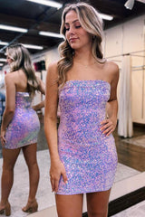 Pretty Homecoming Dress Bodycon Strapless Sequin Short Party Cocktail Dress