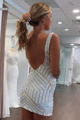 Pretty Homecoming Dress Bodycon Stripes with Sequin StylesShort Party Cocktail Dress