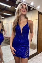 Pretty Homecoming Dress Bodycon V neck Lace Short Party Cocktail Dress