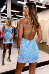 Pretty Homecoming Dress Bodycon V neck Sequin Short Party Cocktail Dress