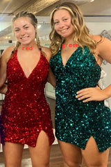 Pretty Homecoming Dress Bodycon V neck Sequin Short Party Cocktail Dress